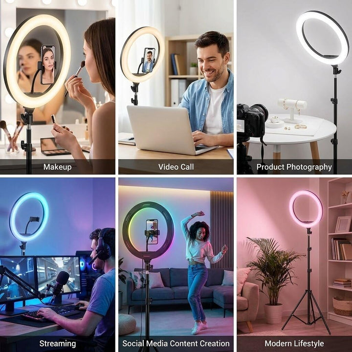 Luméon 36 cm RGB Ringlicht mit Stativ – 14 Zoll LED Fotolicht mit 39 Farben & Effekten, inkl. Fernbe