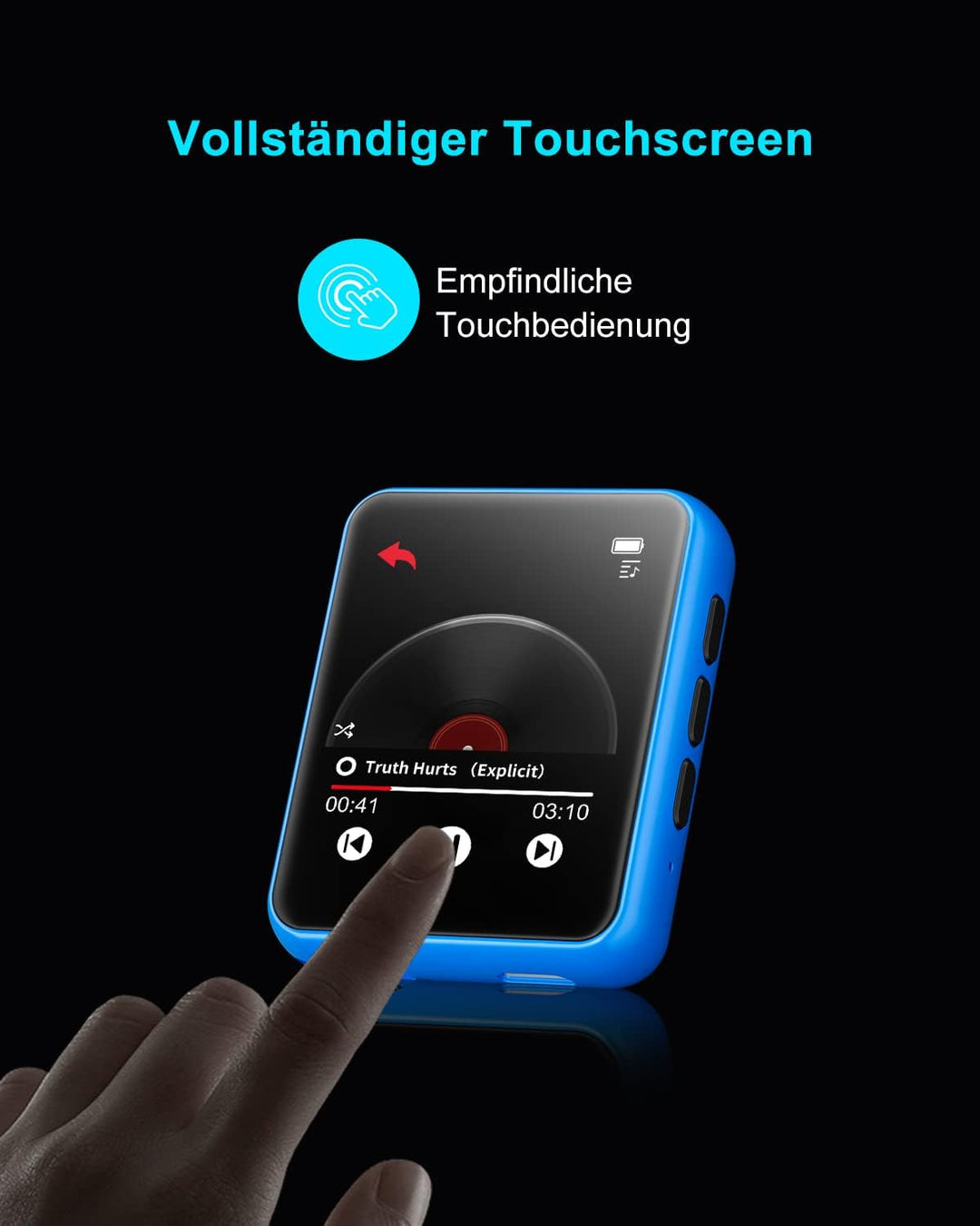 32GB MP3 Player Bluetooth 5.0 mit Voller Touchscreen, Verlustfreier HiFi-Musikplayer mit Metallgehäu