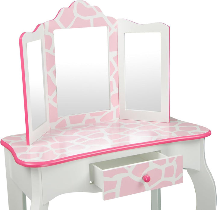 Teamson Kids Kinder Schminktisch mit Spiegel und Hocker Frisiertisch TD-11670D Rosa / Weiss, Rosa /