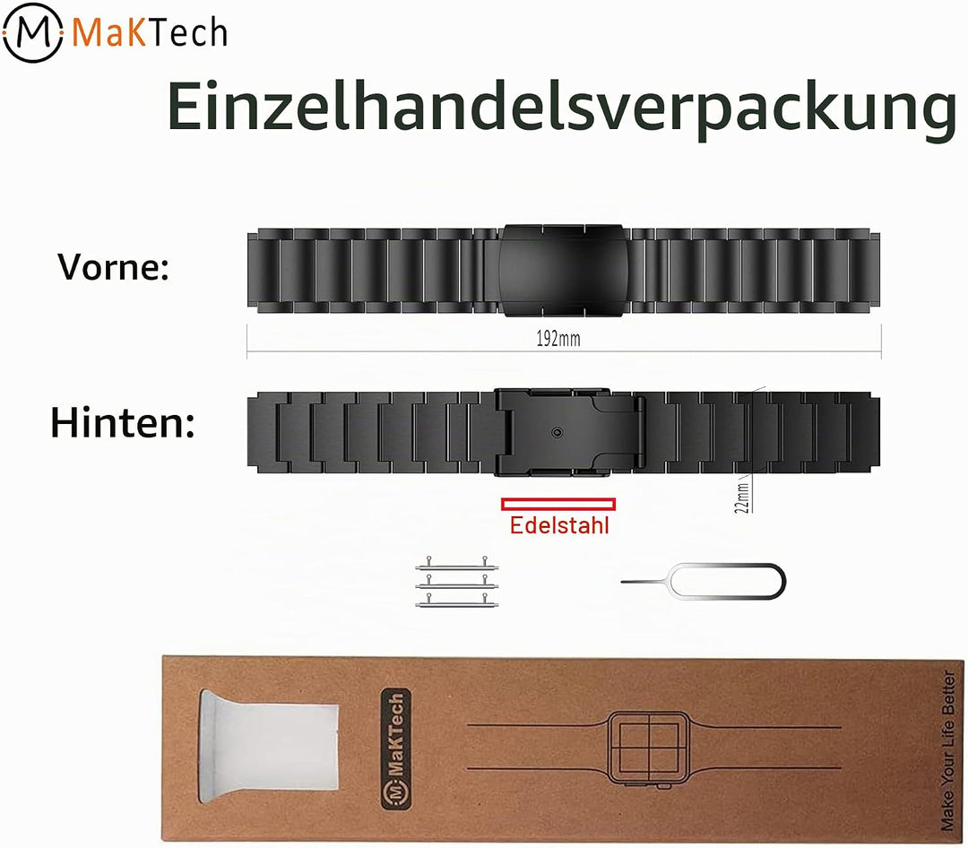 MaKTech Titanband,20mm Leichtes Metallglieder Armband,für Samsung Galaxy Watch 7 FE 6 5 4,40/42/43/4