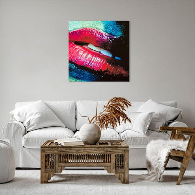 Bilder auf Leinwand Lippen Gesicht Frau Leinwandbild mit Rahmen 60x60cm Wandbilder Dekoration Wohnzi