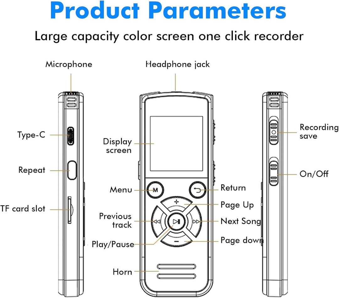 64GB Diktiergerät Digital, 1536 Kbps Digital Voice Recorder, Diktiergerät Aufnahmegerä mit Playback,