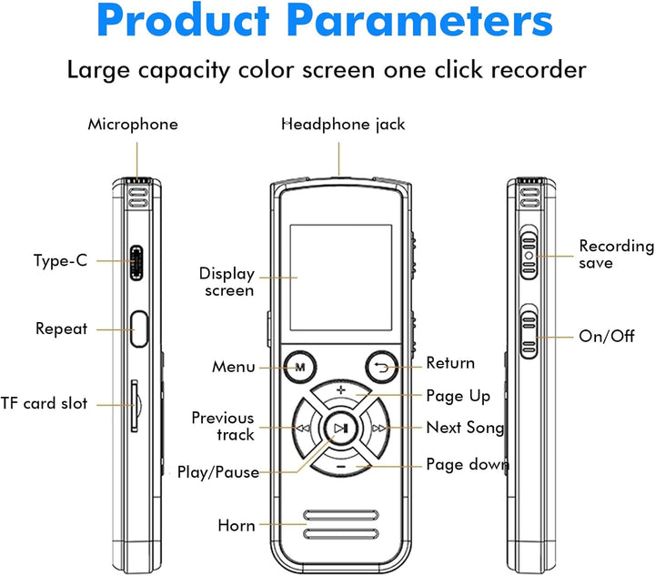 64GB Diktiergerät Digital, 1536 Kbps Digital Voice Recorder, Diktiergerät Aufnahmegerä mit Playback,