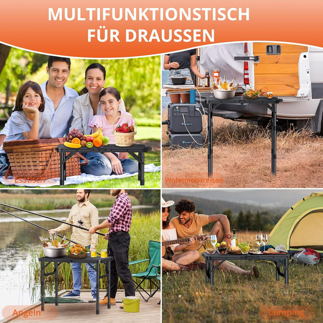 FUNYKICH Campingtisch Klapptisch 58x40cm, Faltbarer Grilltisch mit 3 Höhen Verstellbarer(26/48/70cm)