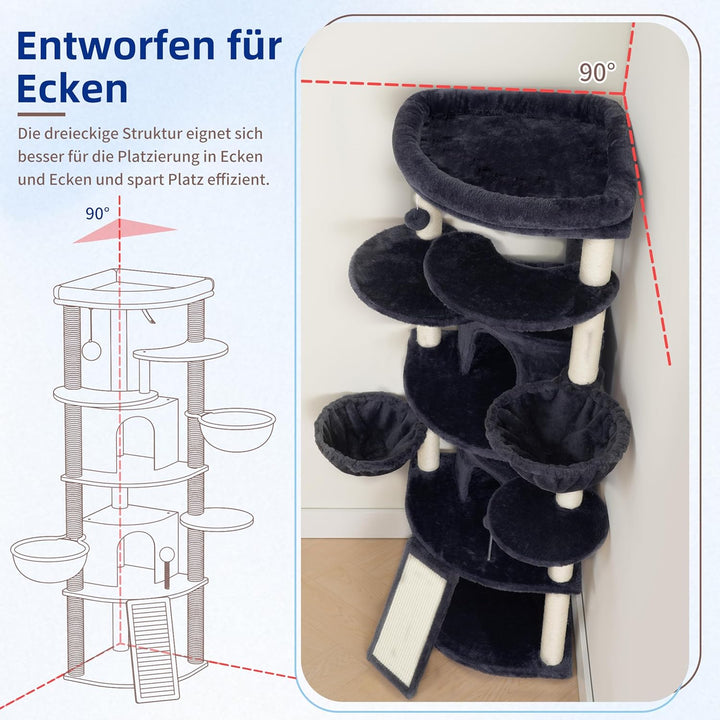 Gitelsnour Eck-Kratzbaum, Katzenbaum für Innenbereich, Mehrstöckiges katzenkratzbaum mit Sisal Kratz