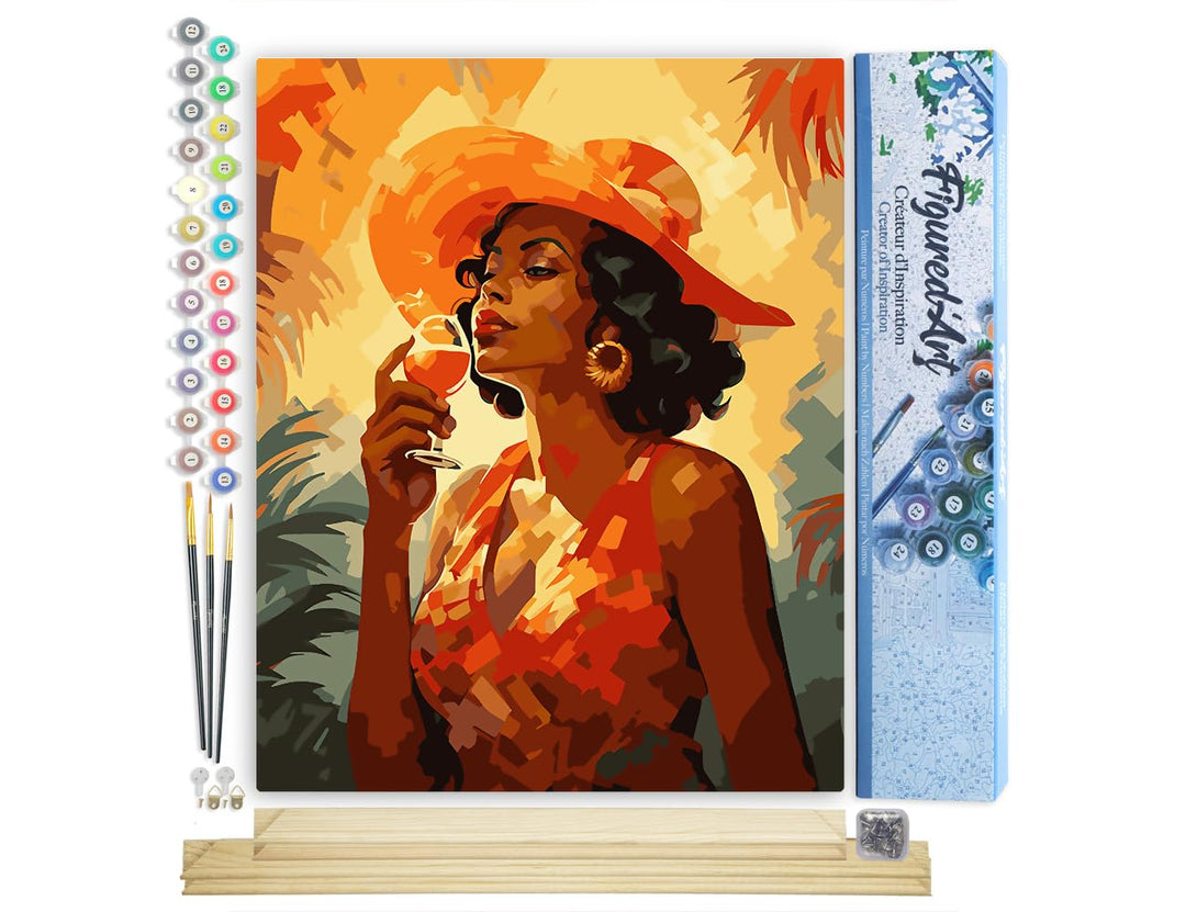 Figured'Art Malen Nach Zahlen Erwachsene Mit Rahmen Art-Deco-Frau mit einem Glas - Paint by Numbers