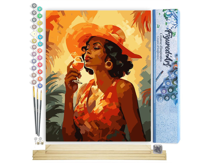 Figured'Art Malen Nach Zahlen Erwachsene Mit Rahmen Art-Deco-Frau mit einem Glas - Paint by Numbers