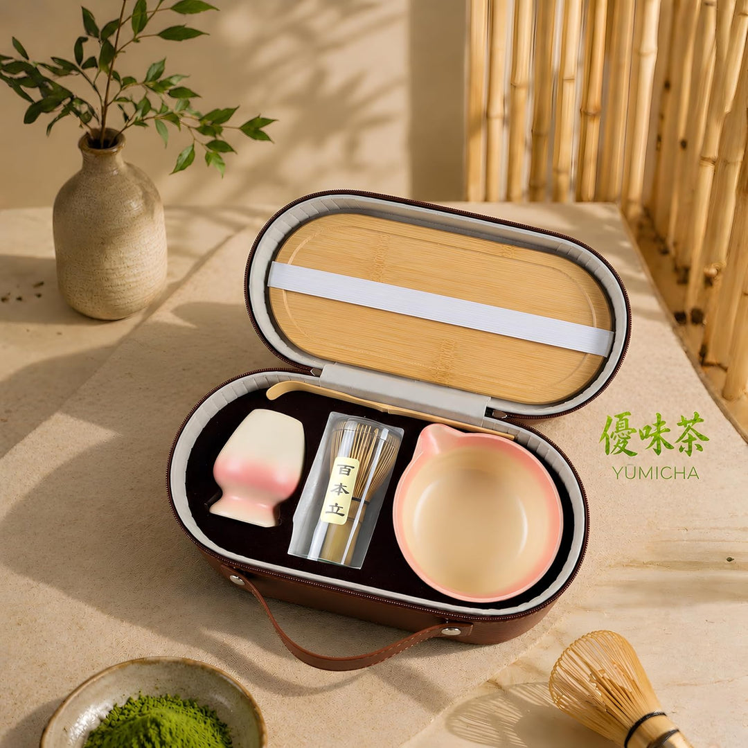 Matcha Set Komplett 7-teilig – Matcha Tee Set mit Schale, Bambusbesen (Chasen), Löffel, Halter & Auf