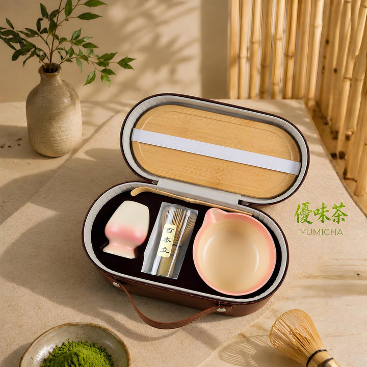 Matcha Set Komplett 7-teilig – Matcha Tee Set mit Schale, Bambusbesen (Chasen), Löffel, Halter & Auf