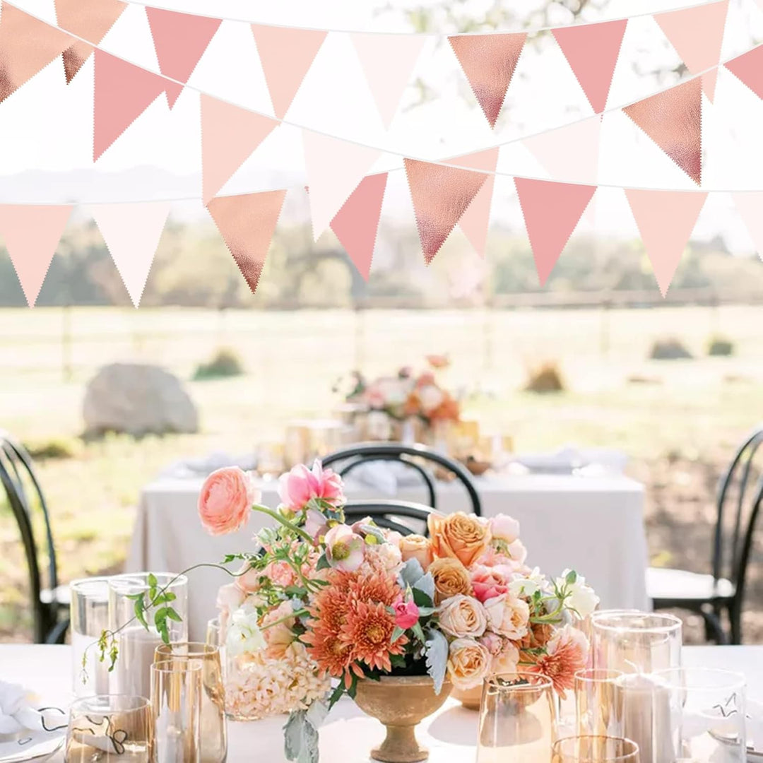 32Fuss Rosa Roségold Wimpelkette Banner Partydekoration Stoff Dreieckig Flagge Wimpel Girlande Lufts