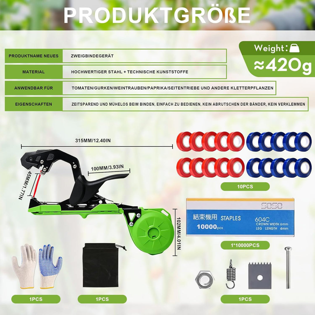 Bindezange für Pflanzen 420g Pflanzenbindemaschine – inklusive Bindemaschine, Nägel, Handschuhe, Gur