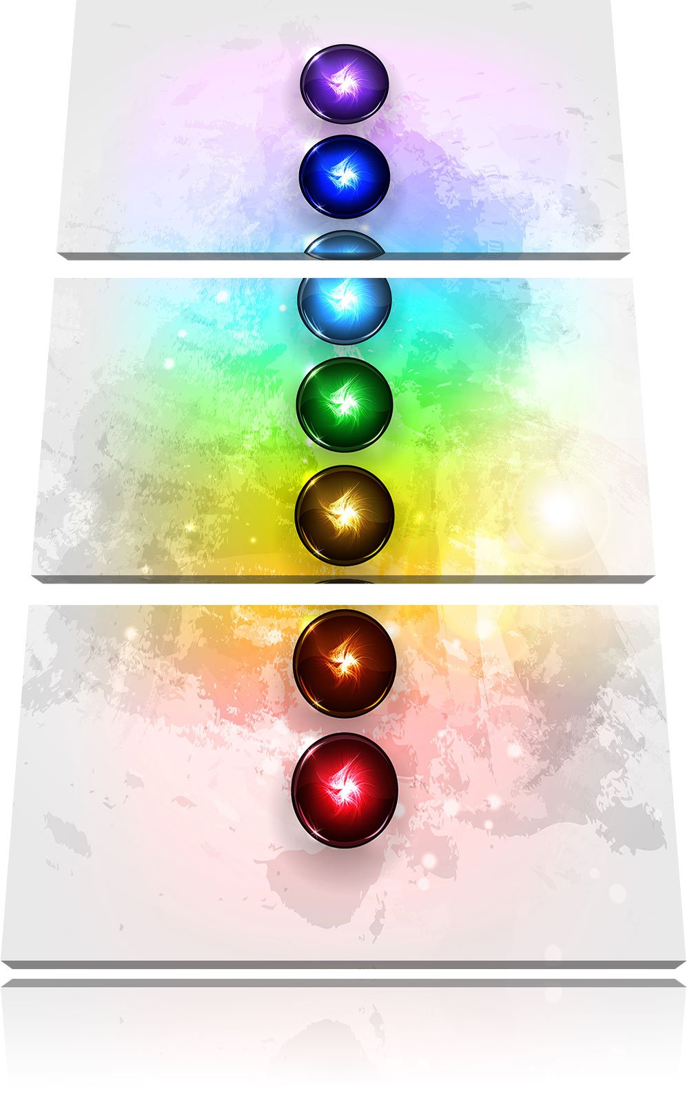 Pixxprint Chakra Eneregieelemente als Leinwandbild | Grösse: 3 Teilig (120x80) | Wandbild| Kunstdruc