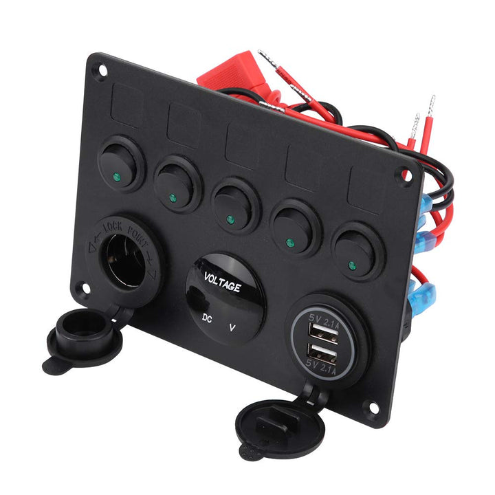 Kippschalter, 12-24V 5 Gang On/Off Kippschalter Panel Dual USB Voltmeter für Auto Boot Marine Truck(