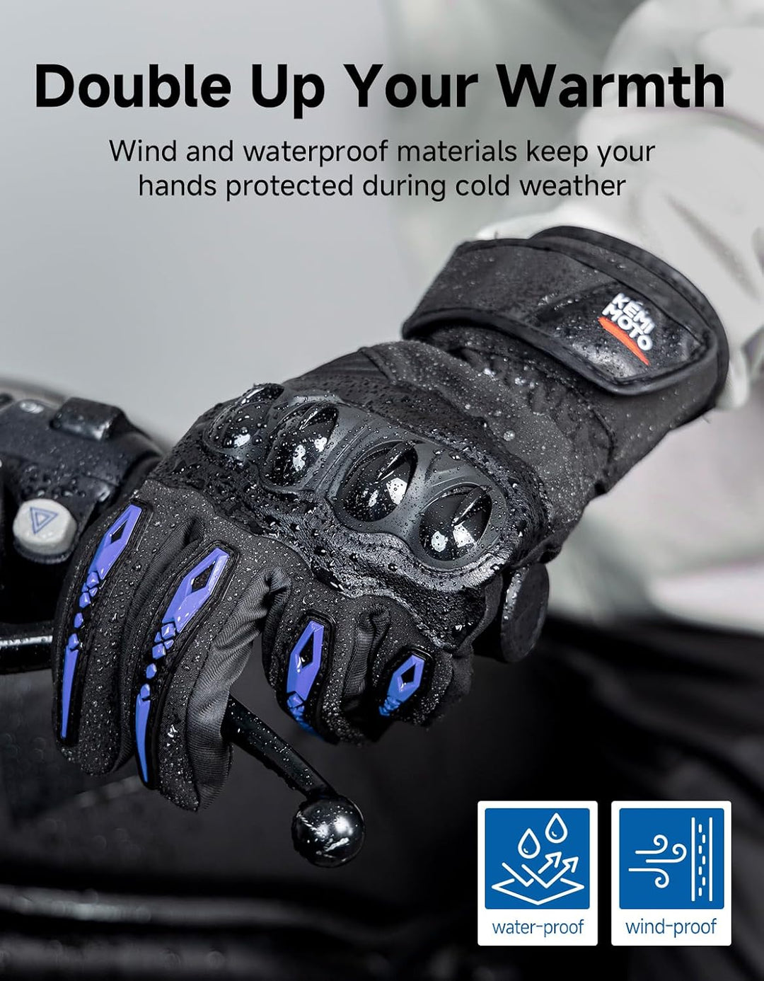 KEMIMOTO Winter Motorradhandschuhe - Winddichte Motorrad Handschuhe mit Touchscreen-Funktion, Warme