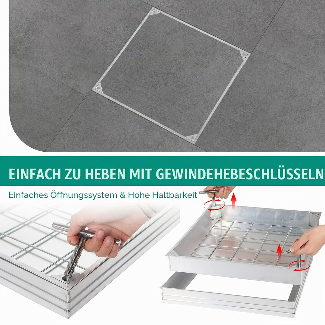 Schachtabdeckung und Rahmen Aluminium, Eingebettete Schachtdeckel Unsichtbar Kanaldeckel Quadratisch