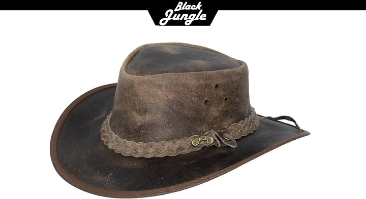 Black Jungle Bulat Lederhut, Westernhut, Australienhut, Cowboyhut XS Charcoal, XS Charcoal