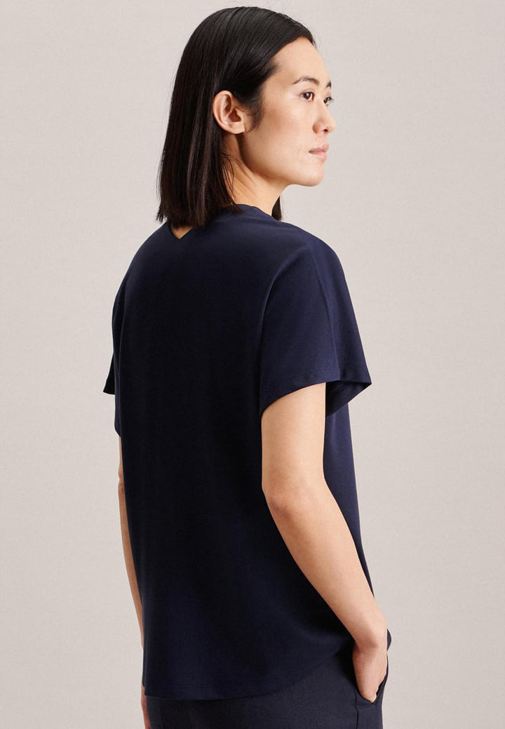 Seidensticker Damen Regular Fit Kurzarm Bluse Bluse 36 Dunkelblau, 36 Dunkelblau