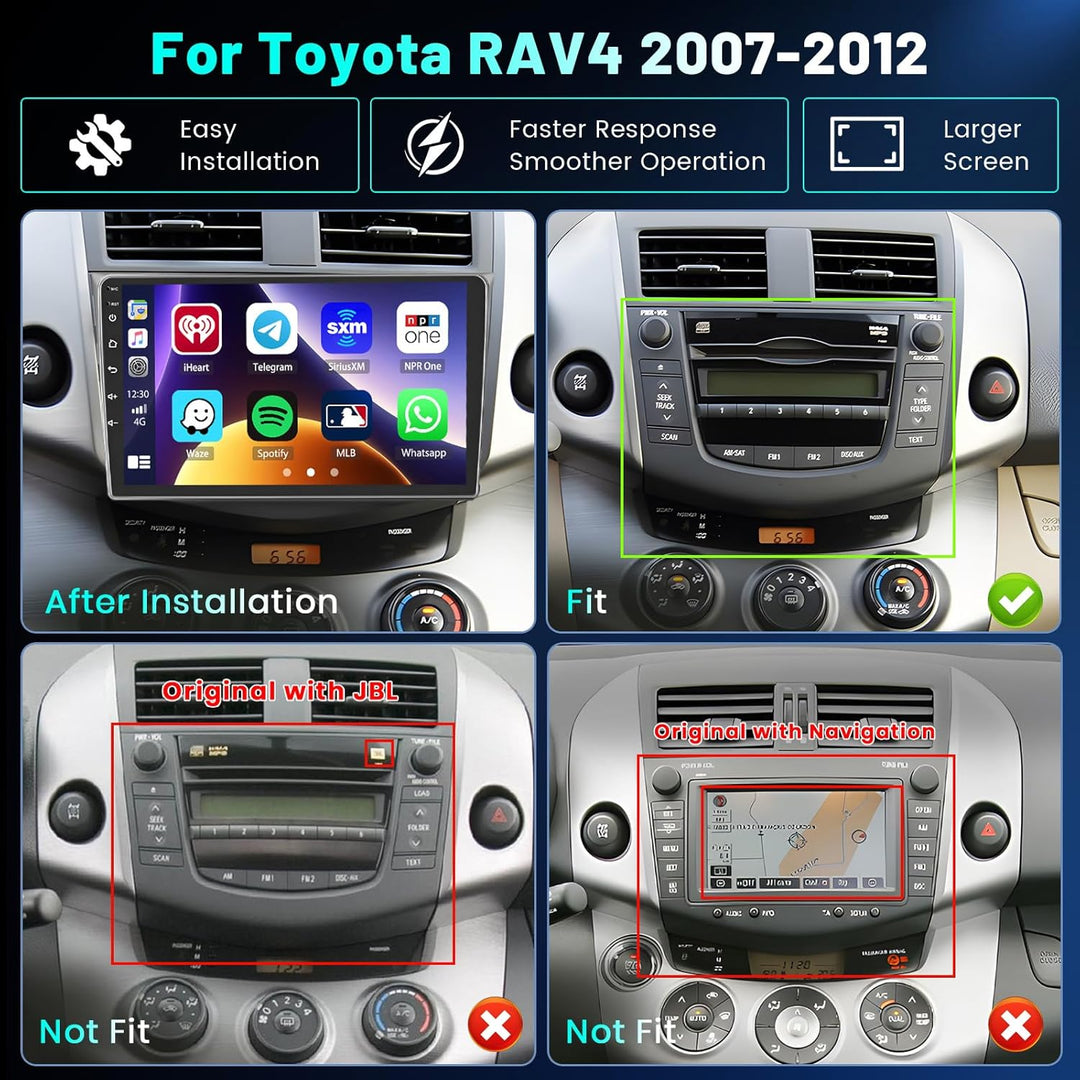 Hikity 4+64GB Android 15 Autoradio für Toyota RAV4 2007-2012 Mit Wireless Carplay Android Auto, 9 Zo