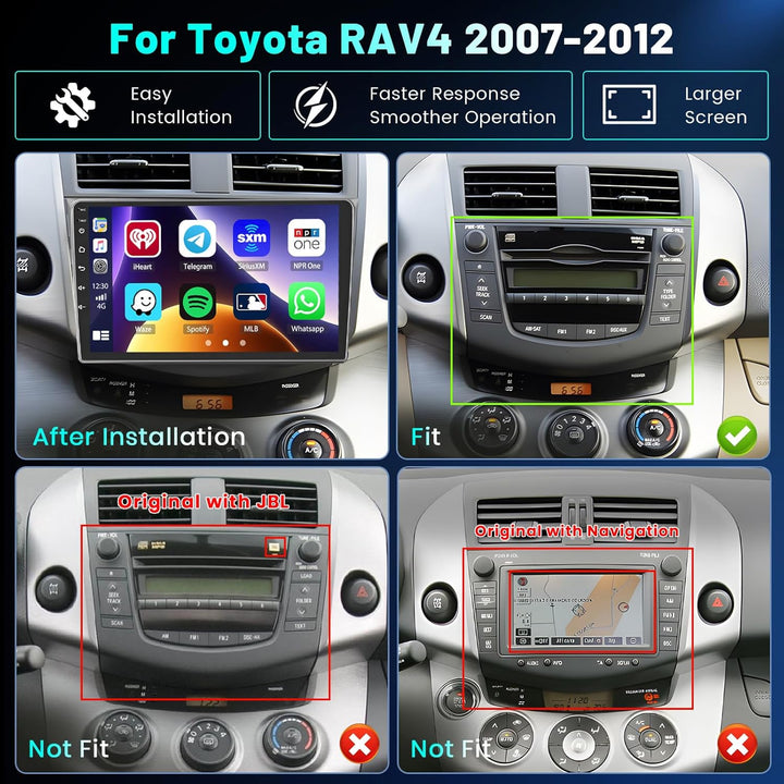 Hikity 4+64GB Android 15 Autoradio für Toyota RAV4 2007-2012 Mit Wireless Carplay Android Auto, 9 Zo