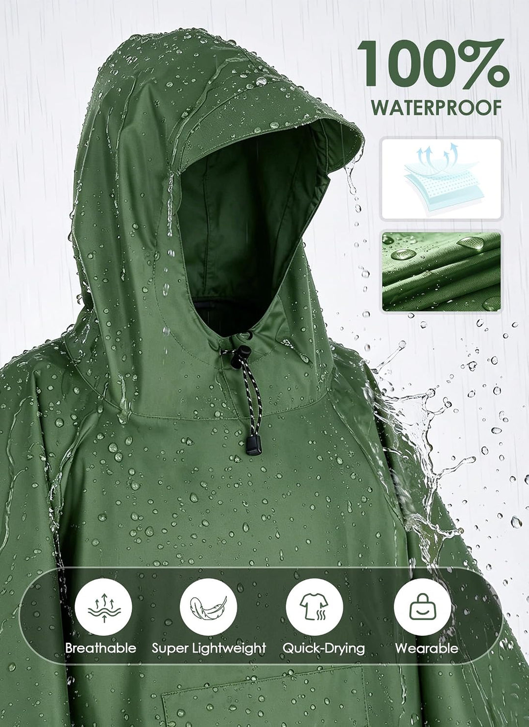 TOMSHOO Unisex Poncho Armee grün, Armee gr&amp;