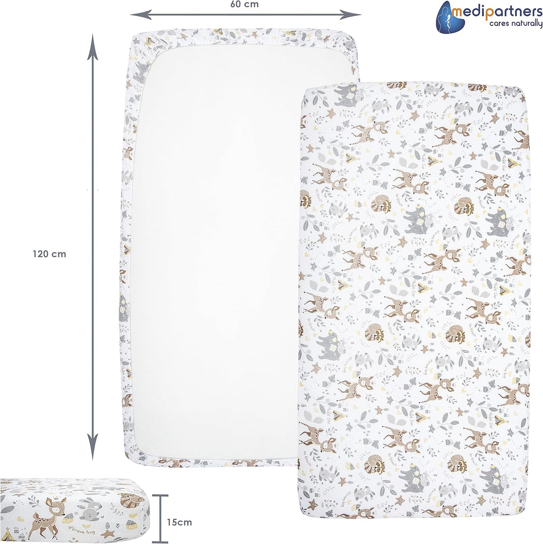 Medi Partners 3er-Set Spannbettlaken Spannbetttuch 60x120cm 100% Baumwolle Baby Bettwäsche Babymatra
