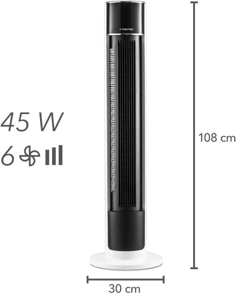 TROTEC Turmventilator TVE 39 T – 45 Watt, Oszillation 60°, 6 Stufen, 108 cm gross, sehr leise, mit F