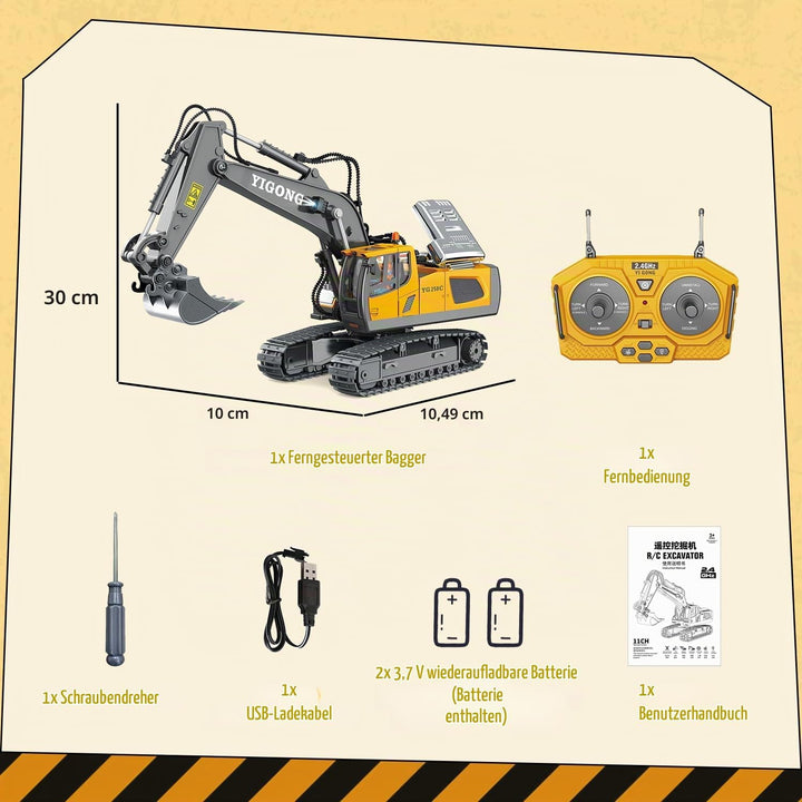 Ferngesteuertes Spielzeug,11CH,2,4GHz Bagger RC,680° Drehung,Mit Licht und Ton,Geeignet für Jungen i