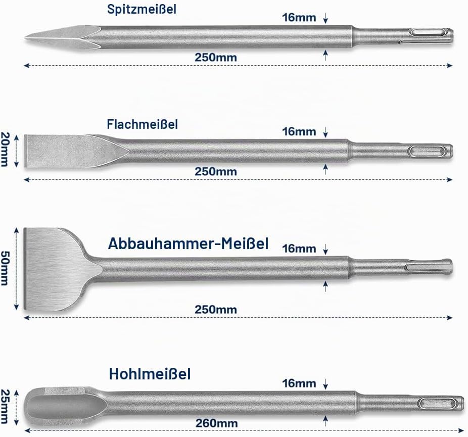 CGBOOM 5tlg Meissel Set für SDS Plus,165 mm x 75 mm Fliesenmeissel, Breitmeissel, Flachmeissel, Spit