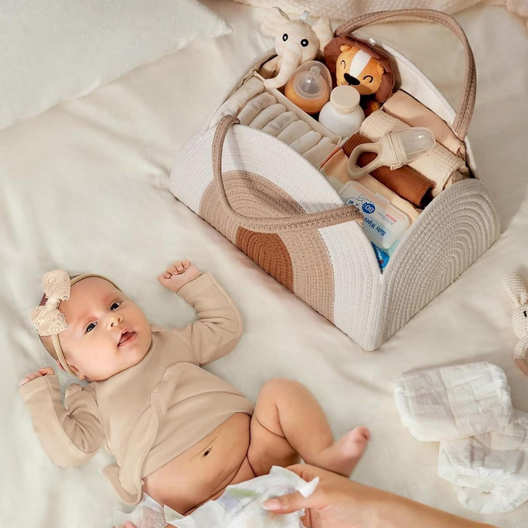 YUEMING Baby Windel Caddy Organizer, Tragbarer Wickelorganizer mit Fächern und Griffen, Wickelkorb B