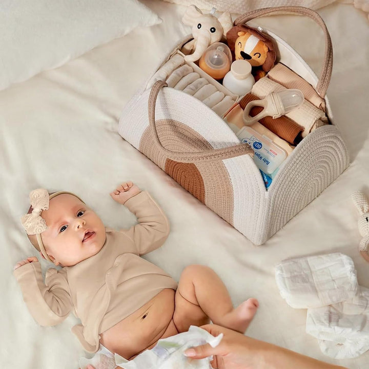 YUEMING Baby Windel Caddy Organizer, Tragbarer Wickelorganizer mit Fächern und Griffen, Wickelkorb B