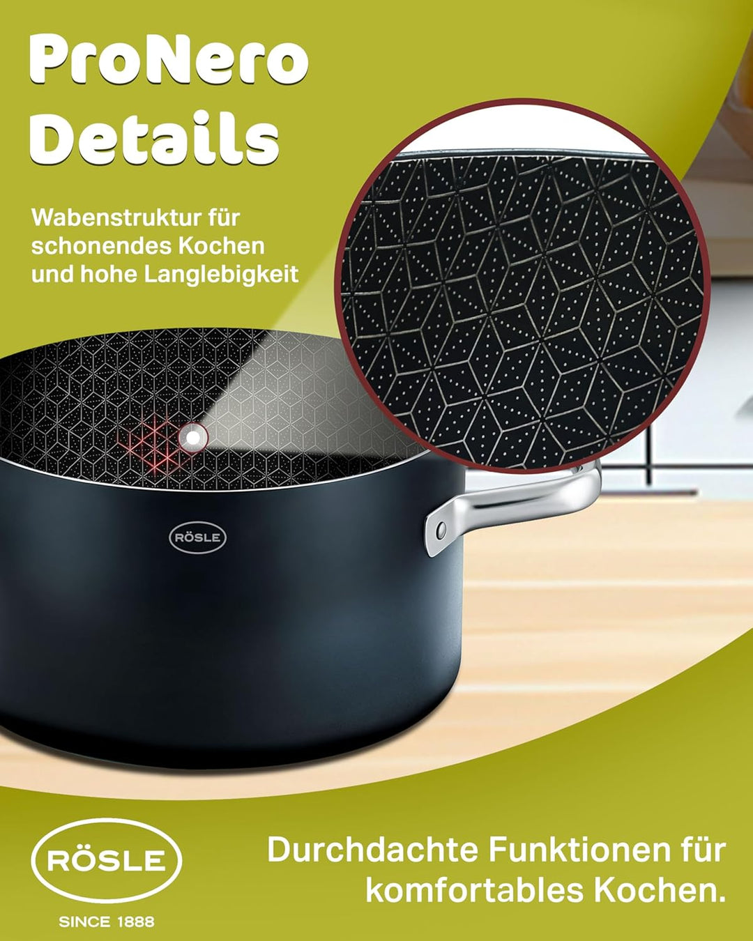 RÖSLE EBONIC Kochtopf 20 cm Induktion – Topf 20cm mit Deckel – ProNero Keramik Antihaftbeschichtung