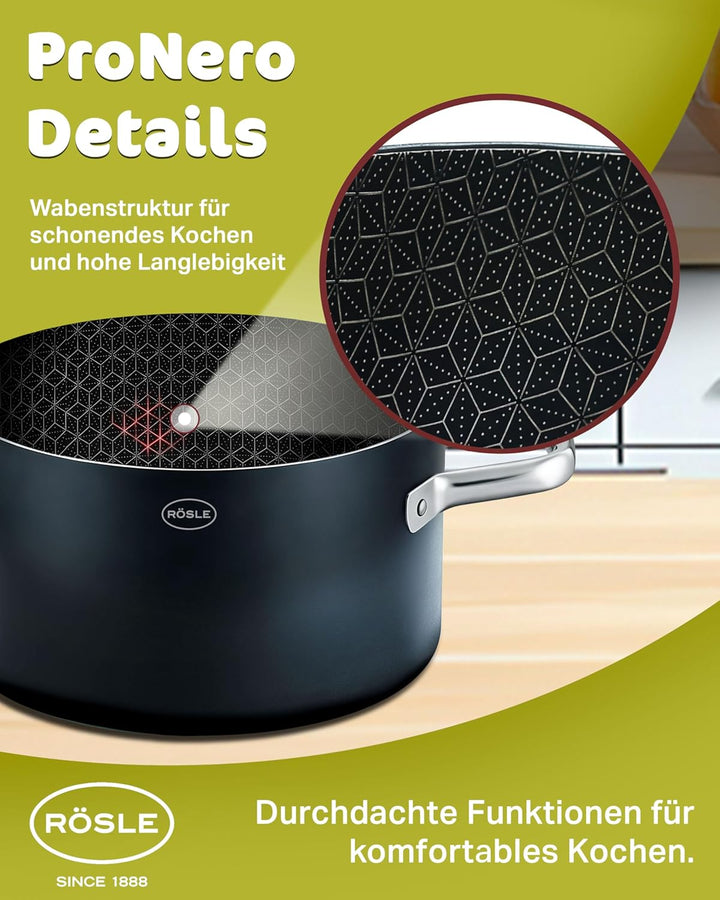 RÖSLE EBONIC Kochtopf 20 cm Induktion – Topf 20cm mit Deckel – ProNero Keramik Antihaftbeschichtung