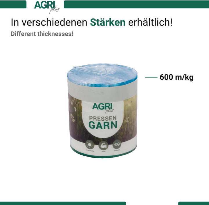 AGRI plus 1 Doppelpack Pressengarn/Erntegarn (10 kg - Für Rundballen 600 m/kg, Blau) 10 kg - Für Run