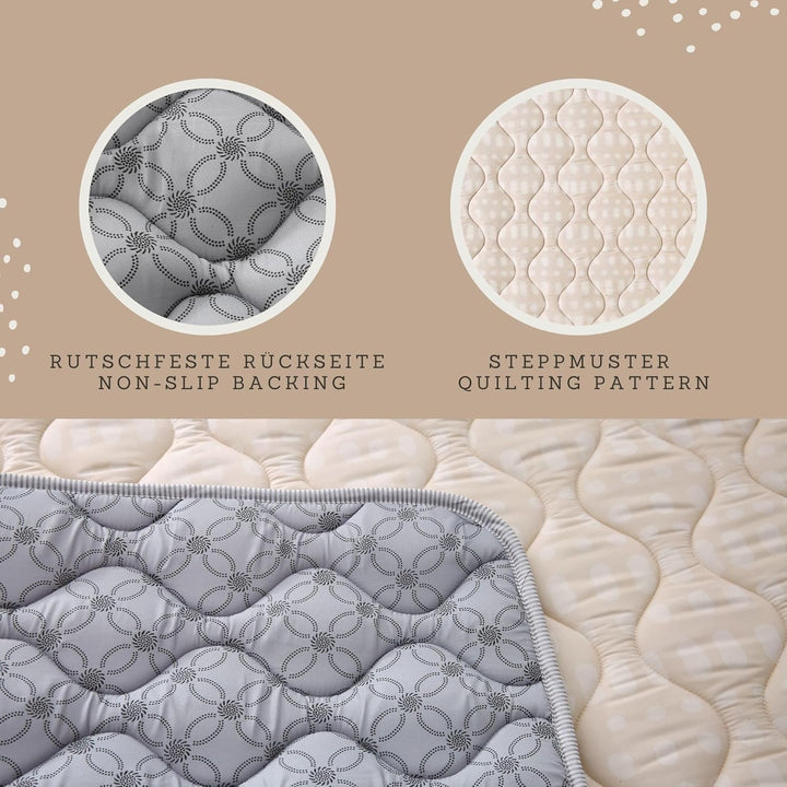 Gesteppte Krabbeldecke Baby 127cm, Hygge beige – extra Dicke 1,5cm weiche Baby Krabbelmatte – Baby S