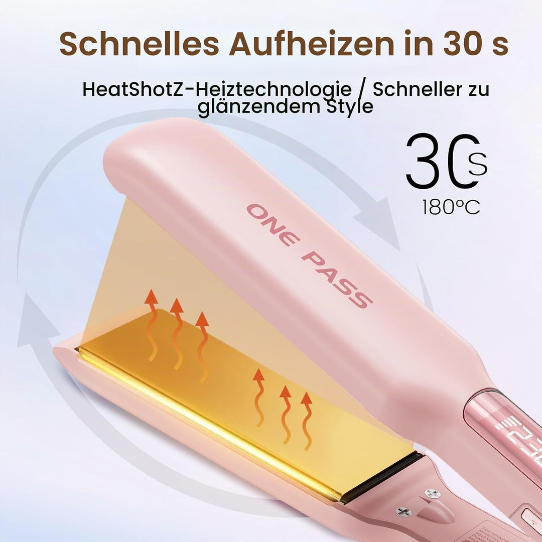 Faszin Professionelle Glätteisen, 42mm Breite Titanplatten mit Negativer Ionenfunktion, 30s Schnelle