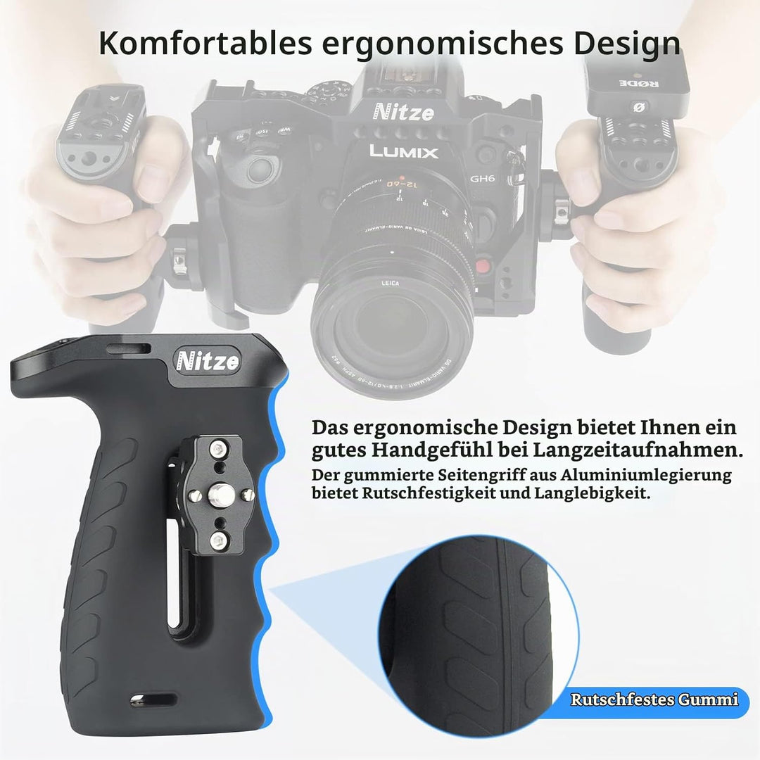Nitze Ergonomic Side Handle with 1/4” Screw and Detachable Locating Pins, Seitengriff for Left or Ri
