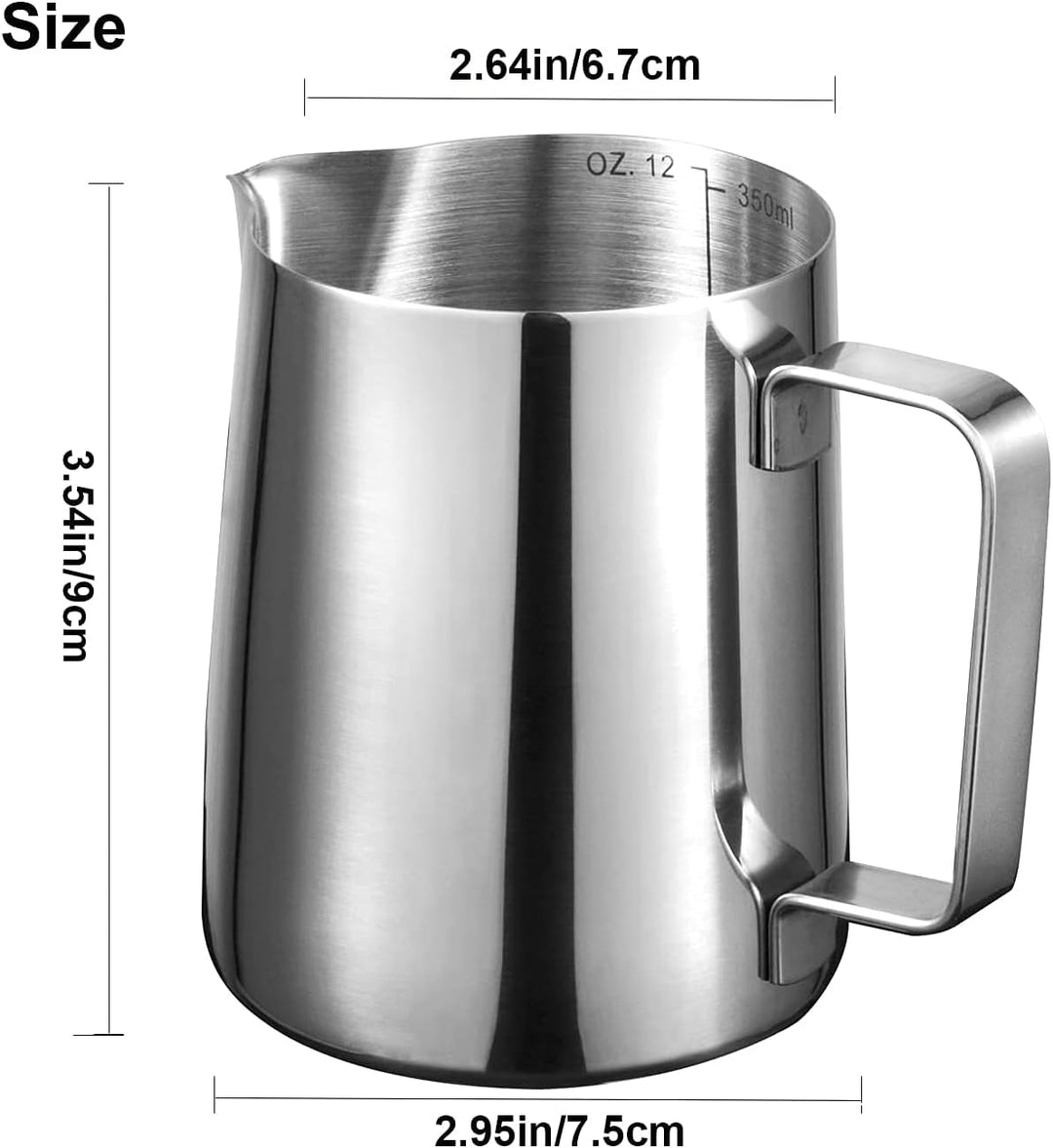 Milchkännchen 350ml 12oz Espresso Milchaufschäumkrüge 304 Edelstahl Barista Tasse für die Zubereitun