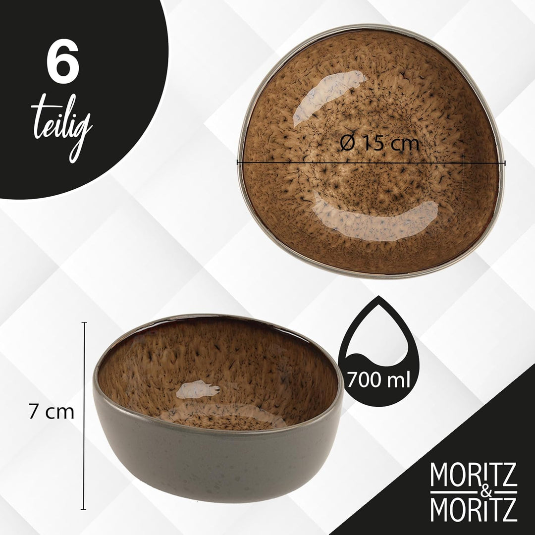 Moritz & Moritz ORGANIC Müslischalen Set 6-teilig Beige, Steingut Bowls im modernen Design, ca. 500