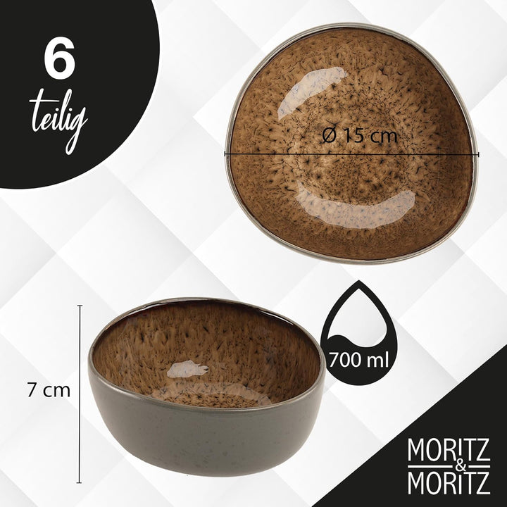 Moritz & Moritz ORGANIC Müslischalen Set 6-teilig Beige, Steingut Bowls im modernen Design, ca. 500