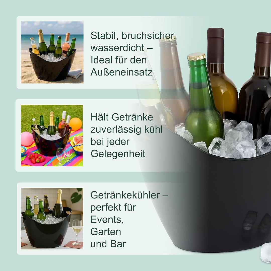 Relaxdays Eiseimer, Getränkeschale mit Griffen, 8 l, Flaschenkühler für Sekt, Champagner & Wein, Kun