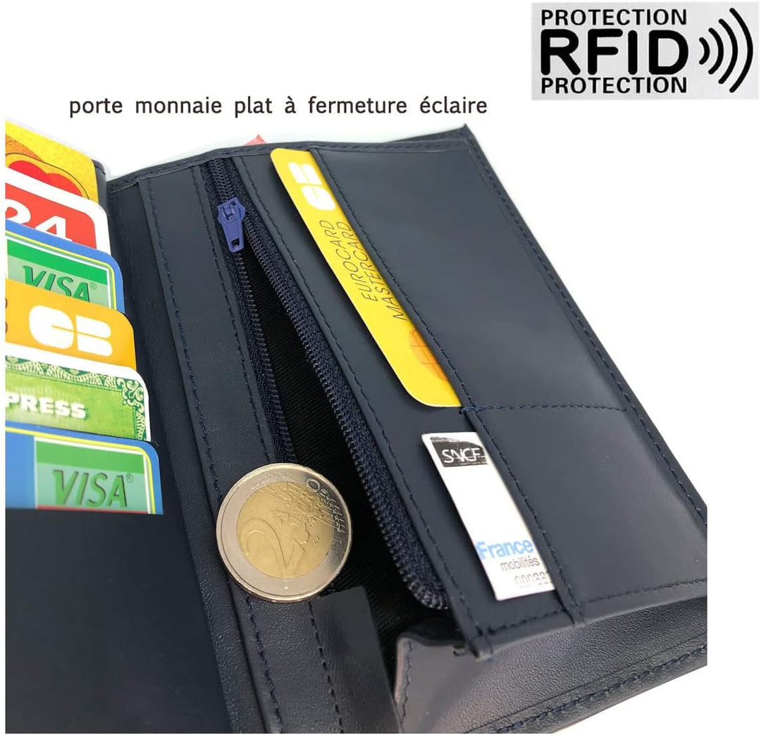 Charmoni® - Max - Grosse Geldbörse - für Herren - Anti-Hacker-Schutz - 4 Klappen - Rindsleder - 22 B