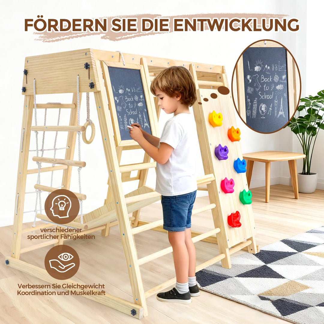 Maxi Klettergerüst Indoor ab 1 Jahr, Klappbares Montessori Klettergerüst aus Holz, 10 in 1 Indoor Sp