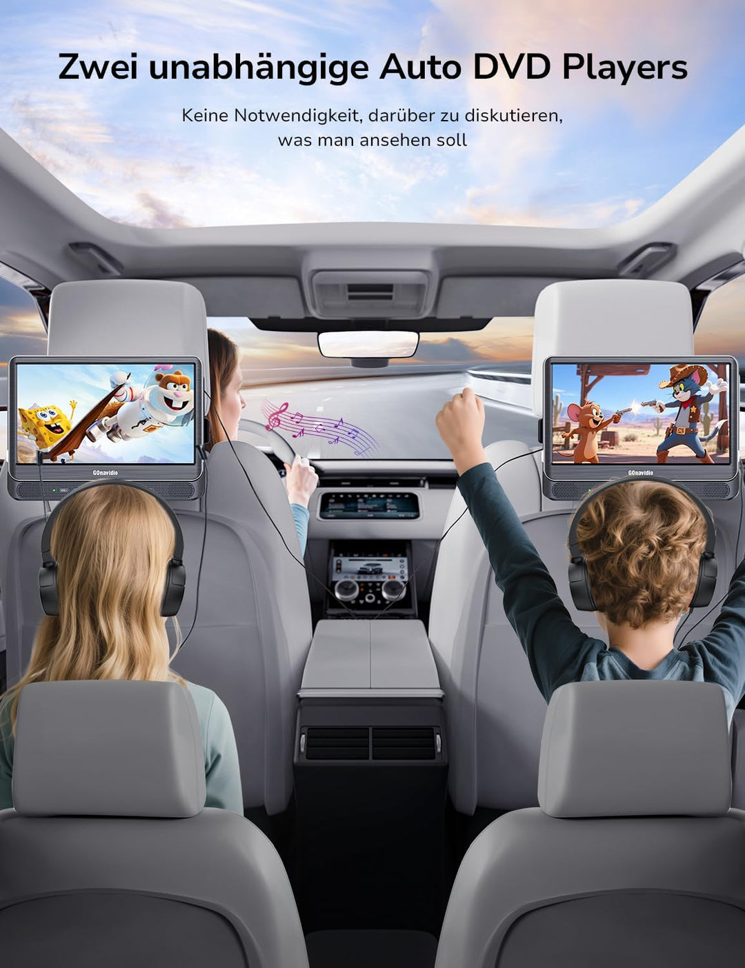 12" DVD Player Auto 2 Bildschirme mit 1080P HDMI-Eingang, Tragbarer Fernseher Kopfstütze 2 Monitore