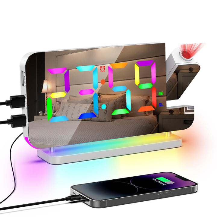 Lancoon Digitaler Wecker mit 180° Projektion Funkuhr 11 RGB Farbdisplay 10 Farben Nachtlicht 15 Stuf