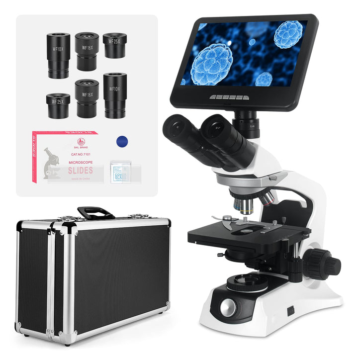 [Infinity-korrigiert] Trinokularmikroskop mit 10"-24MP-Monitor, 40-1000X Vergrösserung, unendlich ac