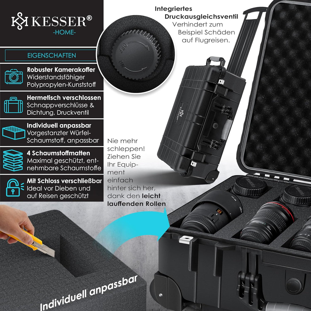 KESSER® Kamerakoffer Transportkoffer Fotokoffer Werkzeugkoffer mit Schaumstoff, Hartschalen-Universa