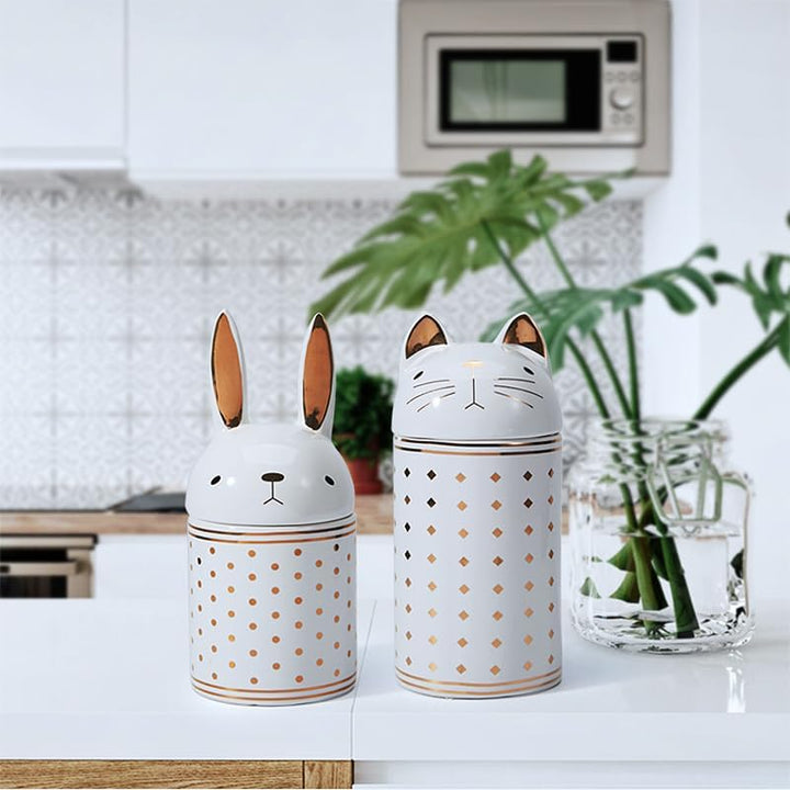HAUCOZE Keramik Vorratsdose Hase Figur Modern Deko Wohnzimmer Skulptur Geschenk 20cm 500 Milliliter