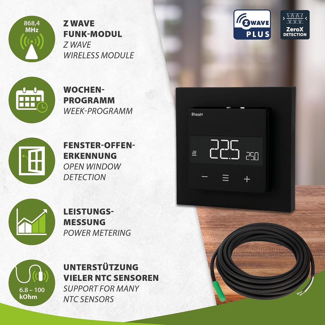 Heatit Z-TRM6 Z-Wave Plus Thermostat Raumregler mit EXT. Sensor für Fussbodenheizung elektrisch und