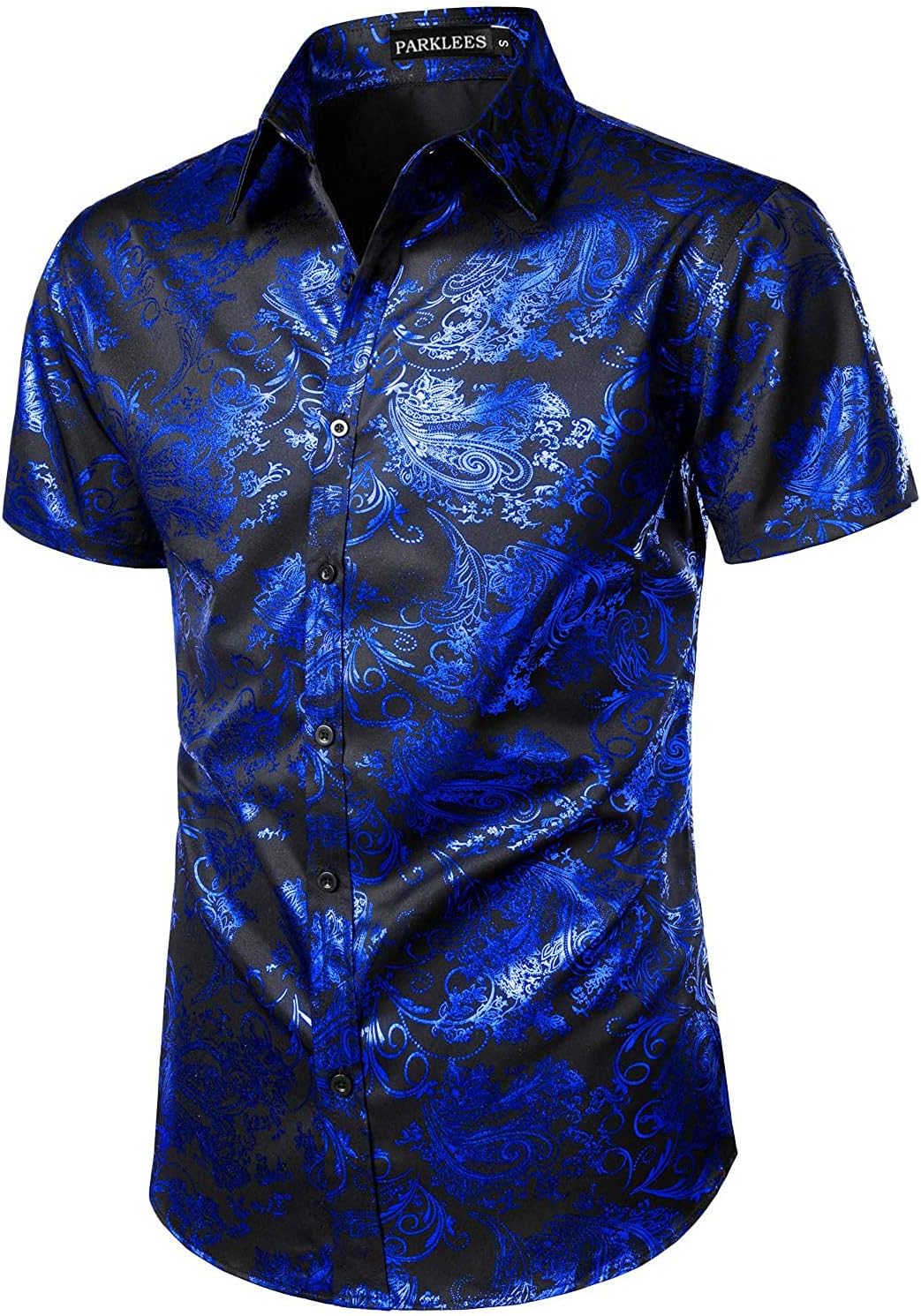 PARKLEES Herren Hipster Gold Rose Gedruckt Slim Fit Kurzarm Button Down Kleid Shirts M Cl23-königsbl