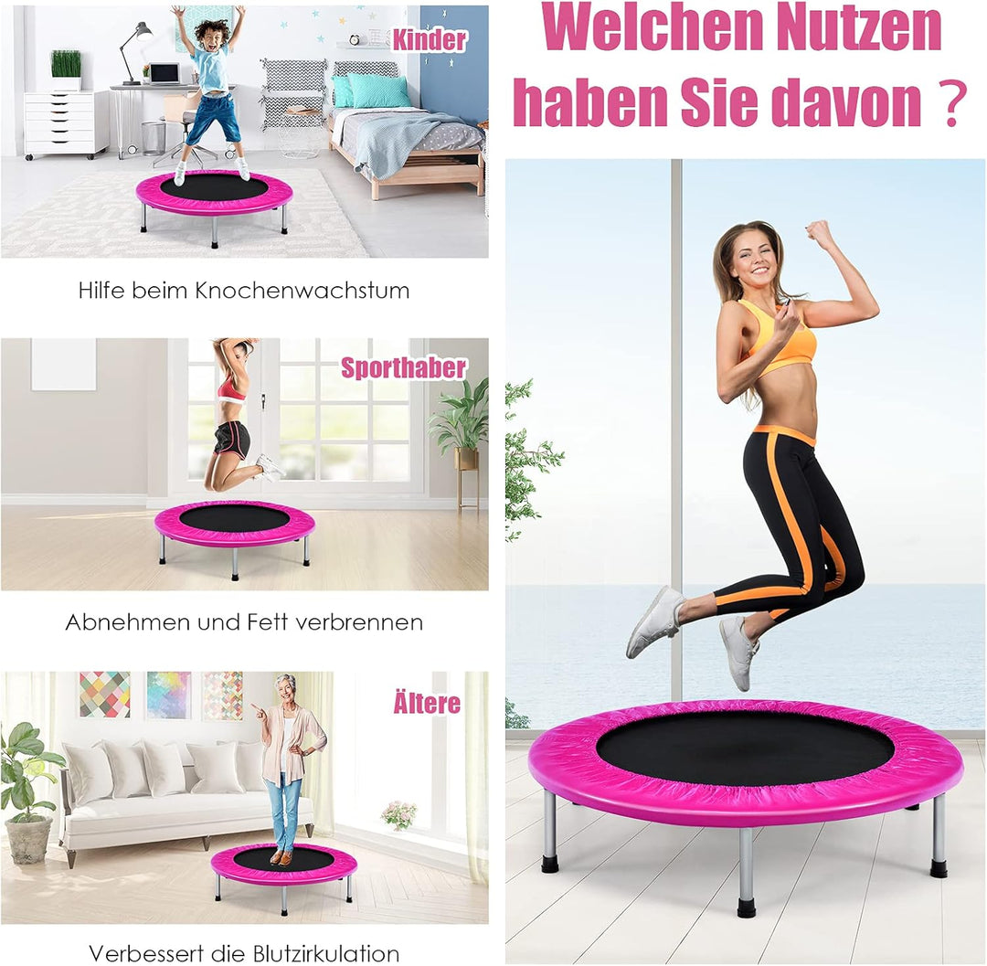 COSTWAY φ97cm Mini Trampolin, Fitness Trampolin faltbar, Kindertrampolin bis 150kg belastbar, Trampo